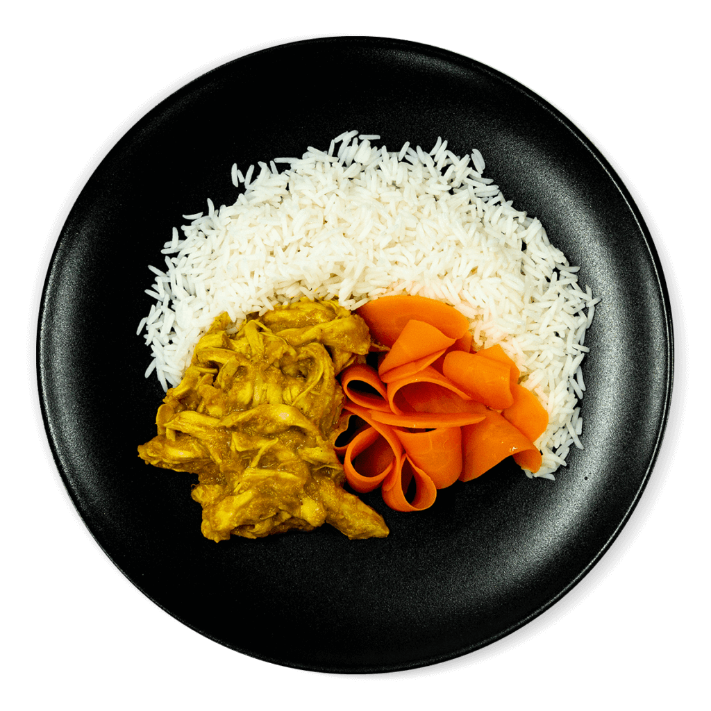 Curry de pollo con basmati y zanahorias asadas